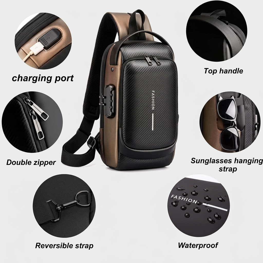 USB Charging Sling Bag Waterproof Crossbody Chest Bag