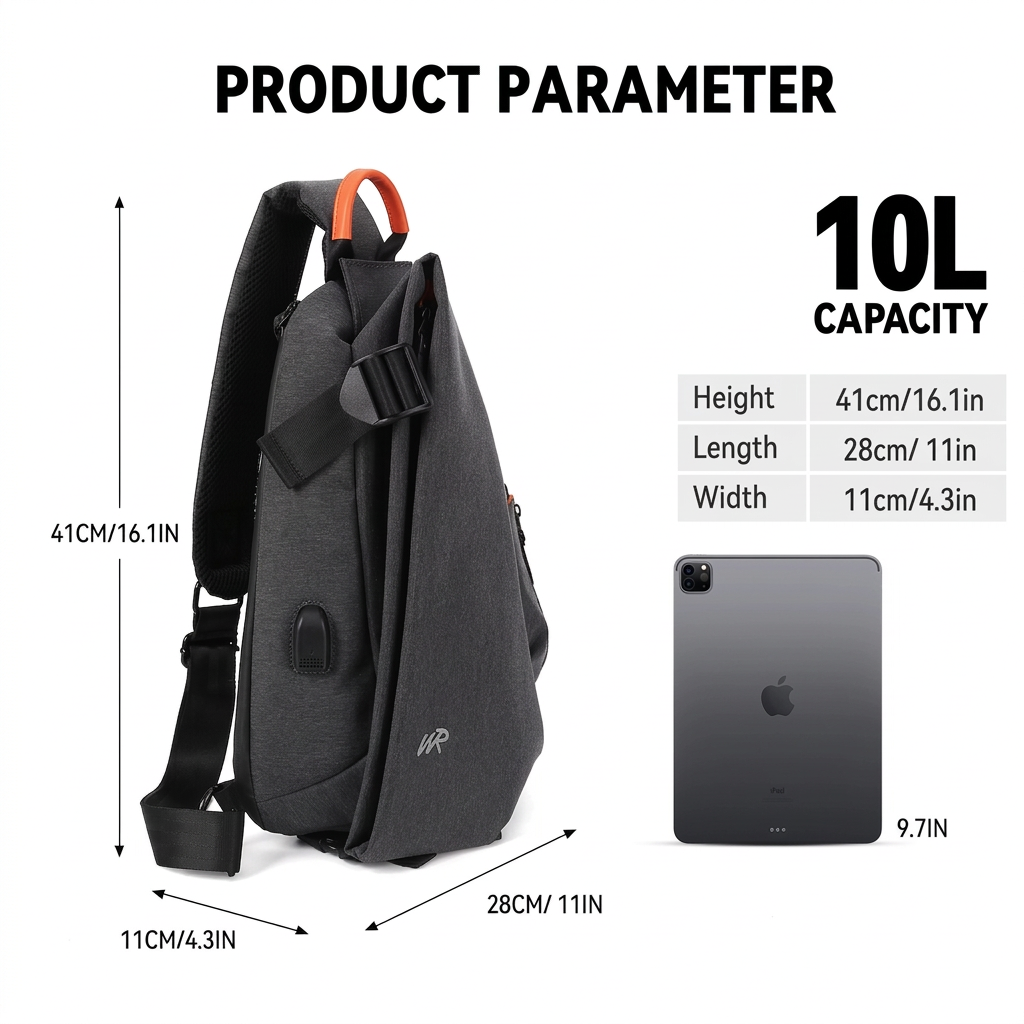 Large Multi-Pocket Sling Bag Waterproof Crossbody Backpack for Hiking, Cycling & Travel