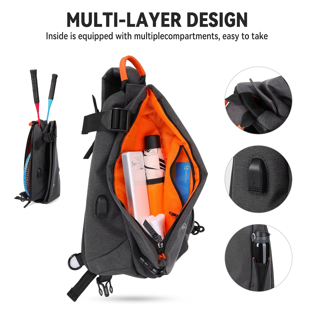 Large Multi-Pocket Sling Bag Waterproof Crossbody Backpack for Hiking, Cycling & Travel